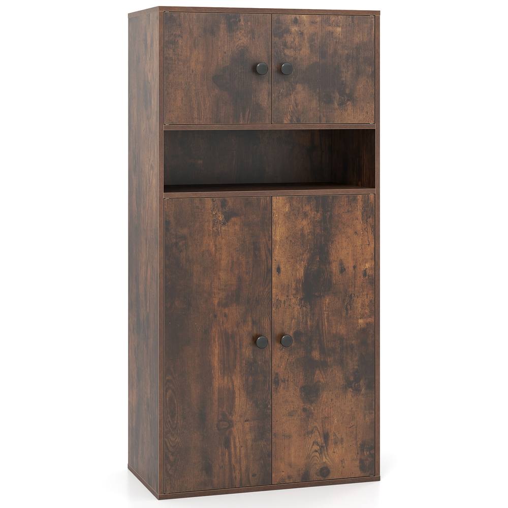 Costway 4-Tier Bookcase w/ Door Wooden Storage Organizer w/ Adjustable Shelf in Brown