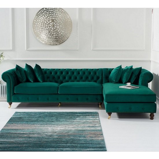 Nesta Chesterfield Right Corner Sofa In Green Velvet