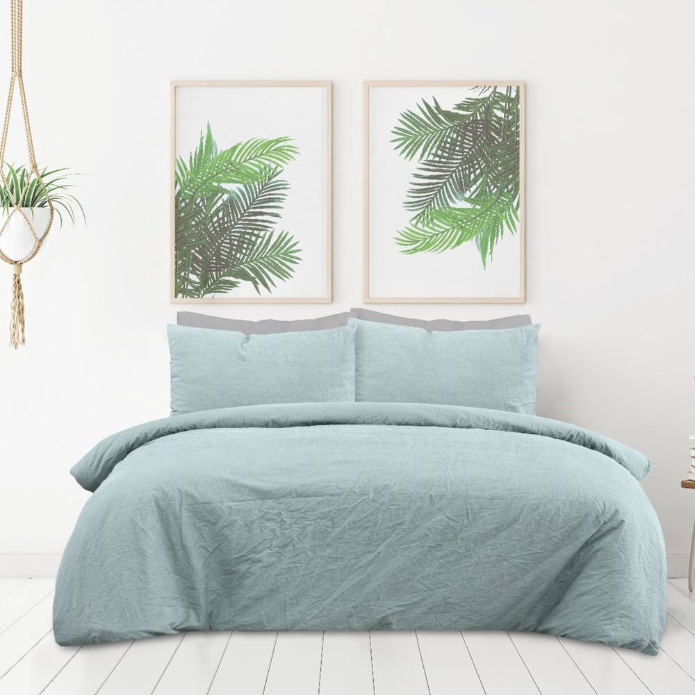 Smart Living Luxury Pure Cotton Plain Dye Duvet Cover With Pillowcase in Green