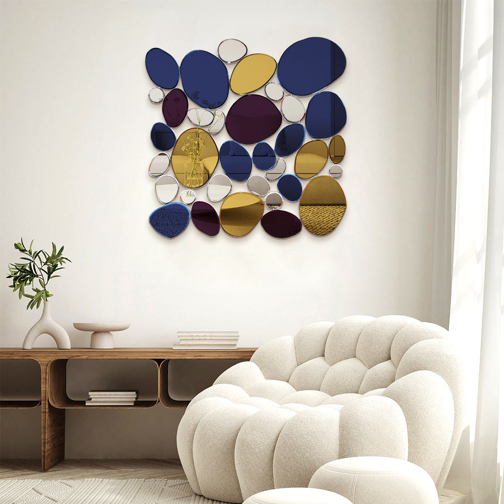 800mm Large Abstract Irregular Colorful Pebble Wall Mirror Decor Art Living Room Bedroom
