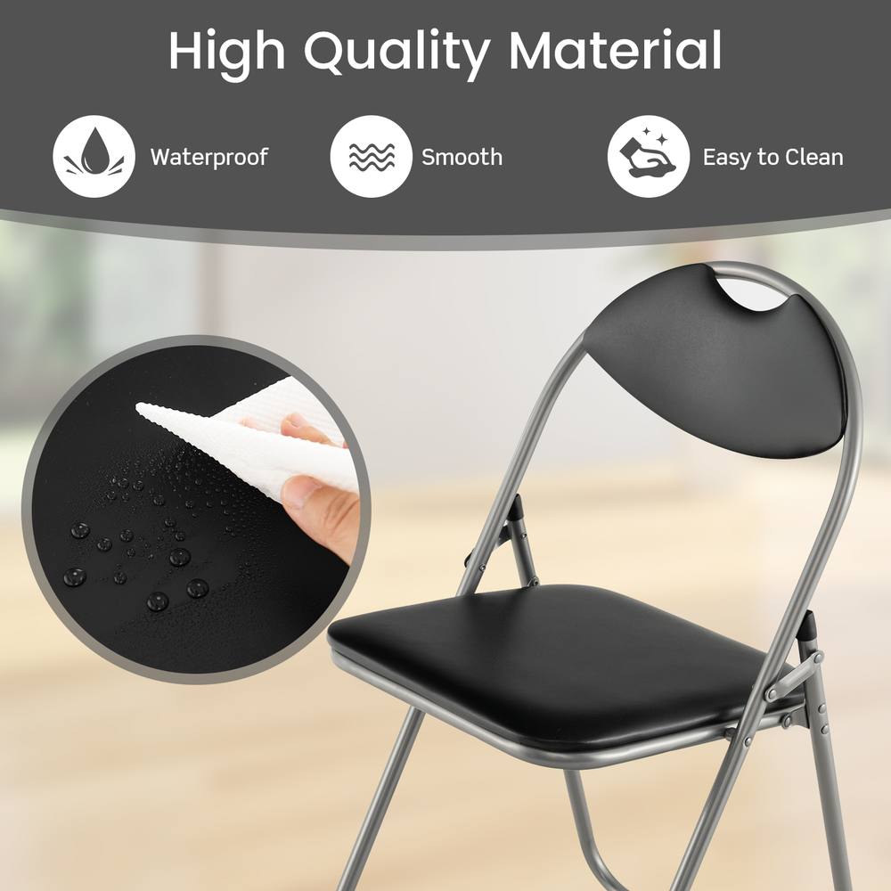Costway Set of 4 Folding Metal Chair Padded Kitchen Dining Seat U-shaped Guest Chair in Black 3