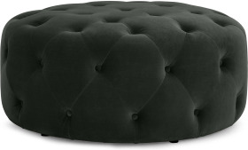 Hampton Round Pouffe, Large, Anthracite Grey Velvet