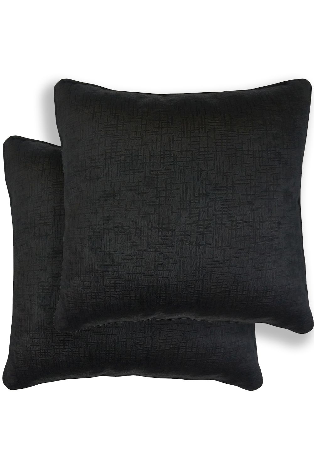 Enhanced Living Pair of Vogue Textured Double Sided Zip Opening Piped Edge Cushion Covers - 43x43cm - Cases Only in Black