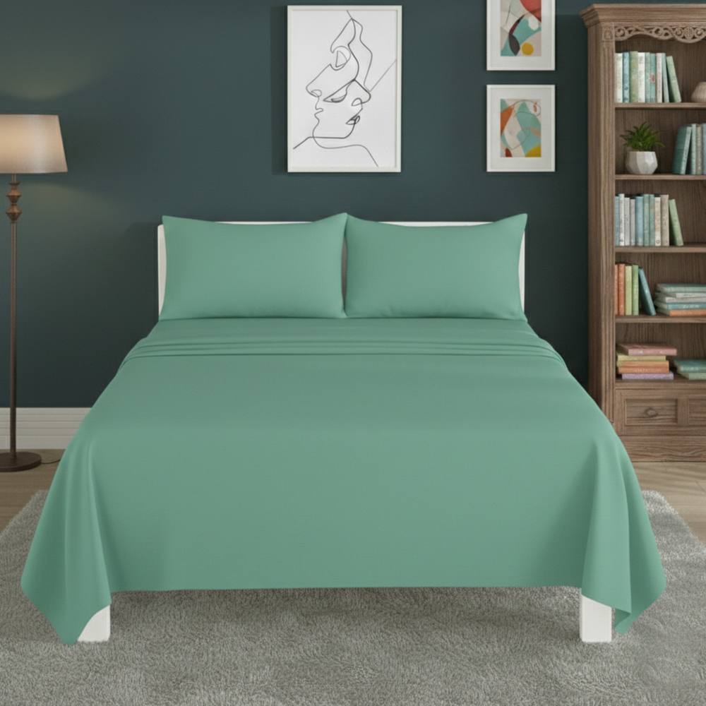Snug City Easy Care Flat Bed Sheet Polycotton Durable Low Maintenance Bedding in Mint