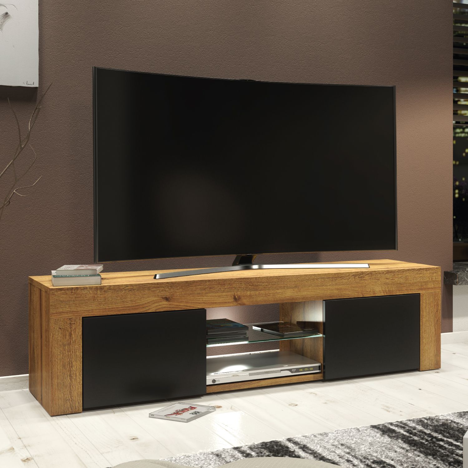 Creative Furniture Loom TV Unit 130cm - Minimalist Cabinet with Matte Finish & LED Lights in Brown