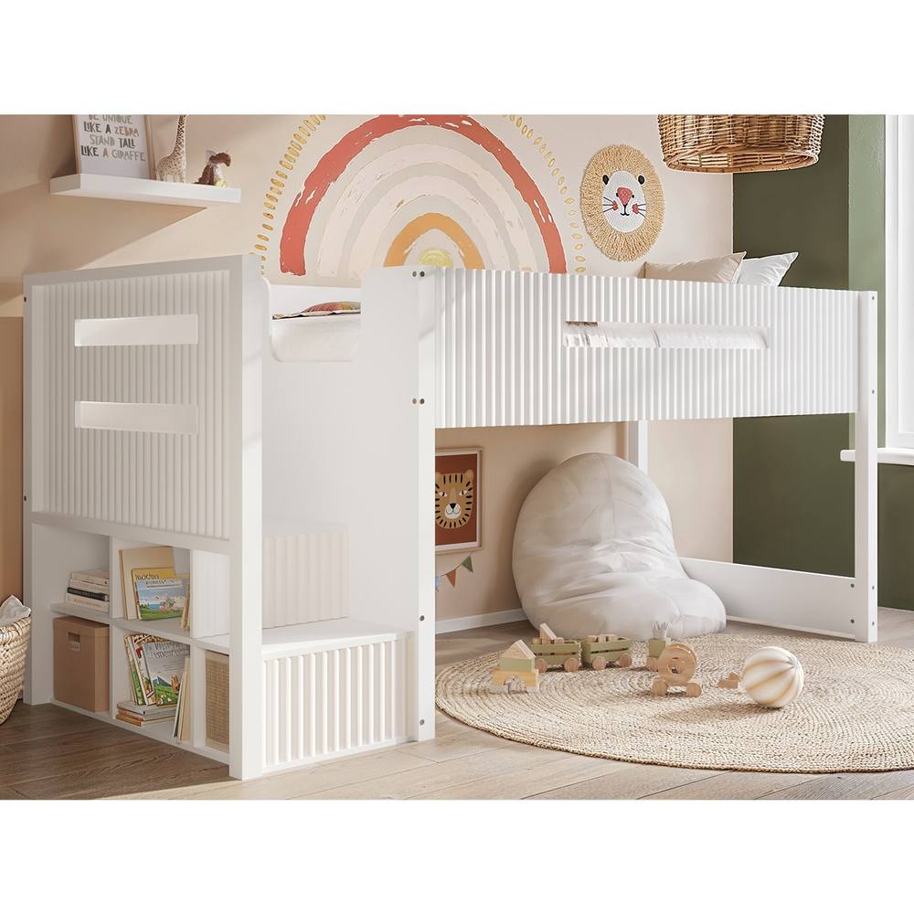 Flair Luca Ribbed Mid Sleeper Bed in White