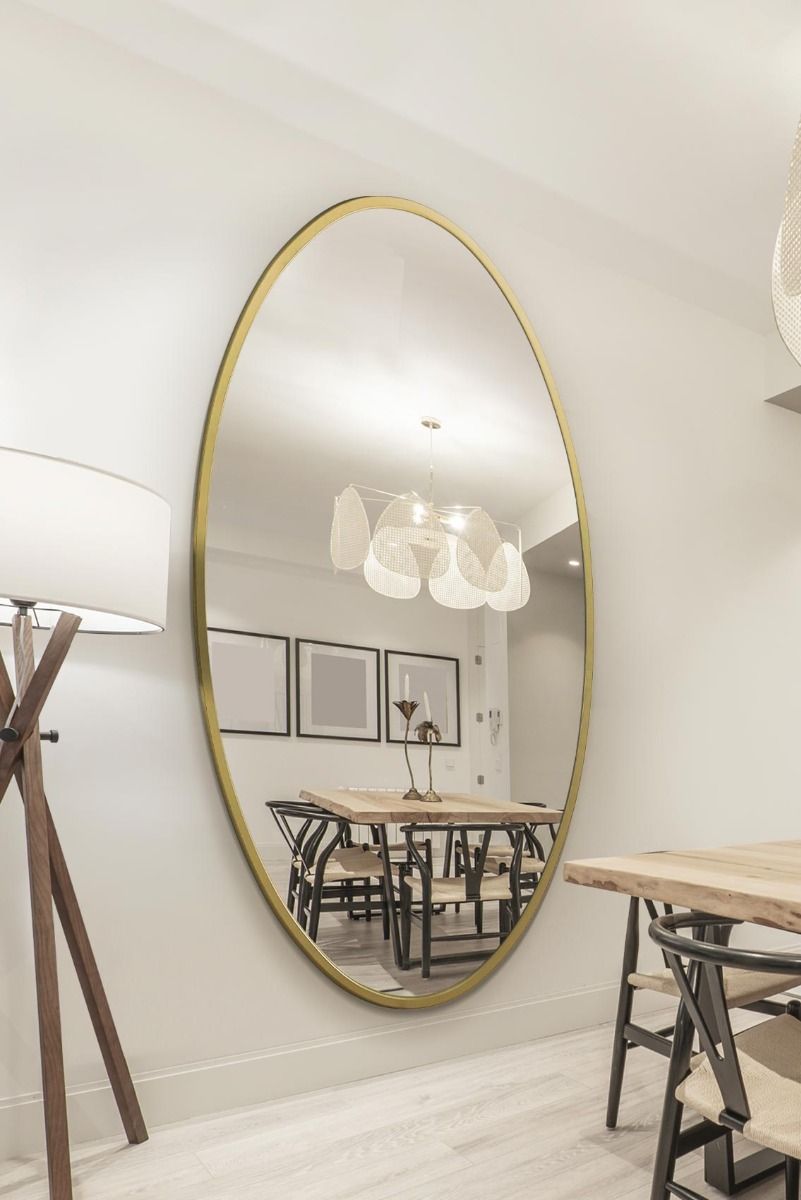 MirrorOutlet Gold Metal Framed Oval Wall Mirror 79" X 44" (200 x 112CM)