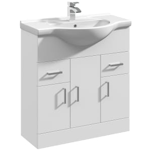 Nuie Mayford White Gloss Vanity Unit & Round Basin - 836 x 755mm