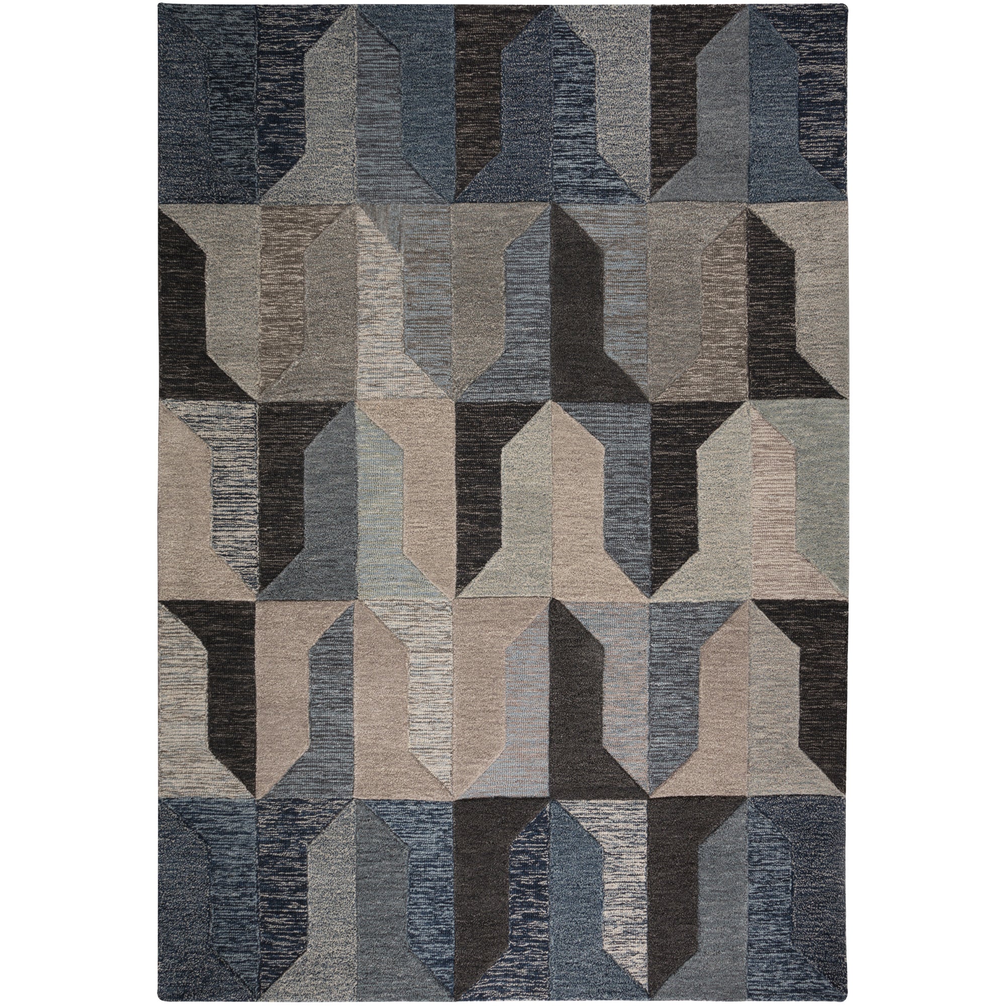 Regent Navy Wool Rug Navy Blue, Brown and Grey