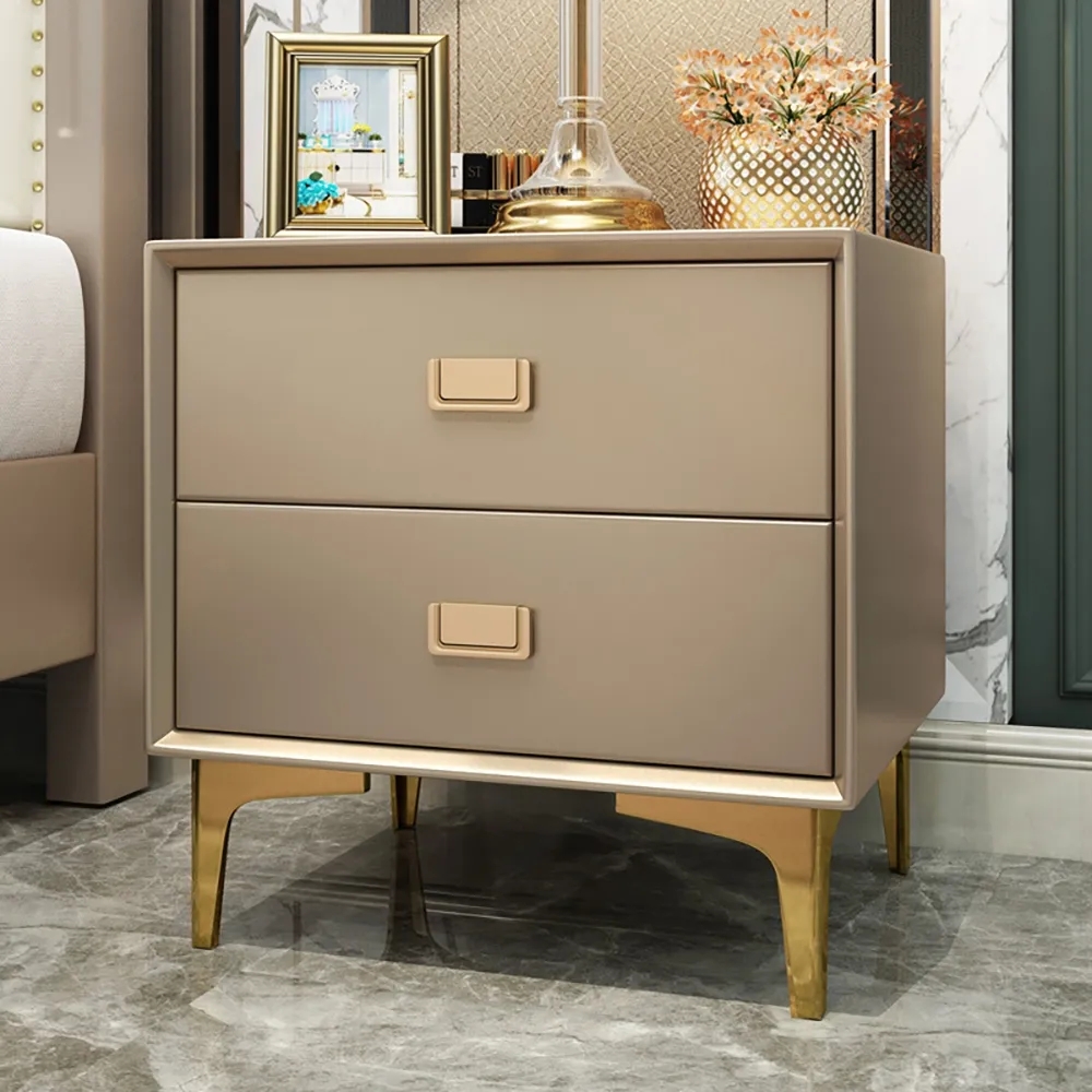 Modern 2-Drawer Bedside Table with Gold Legs