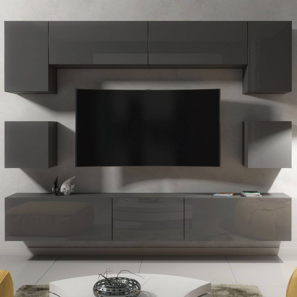 Creative Furniture Panorama Wall TV Unit - Dark Grey with Gloss Doors