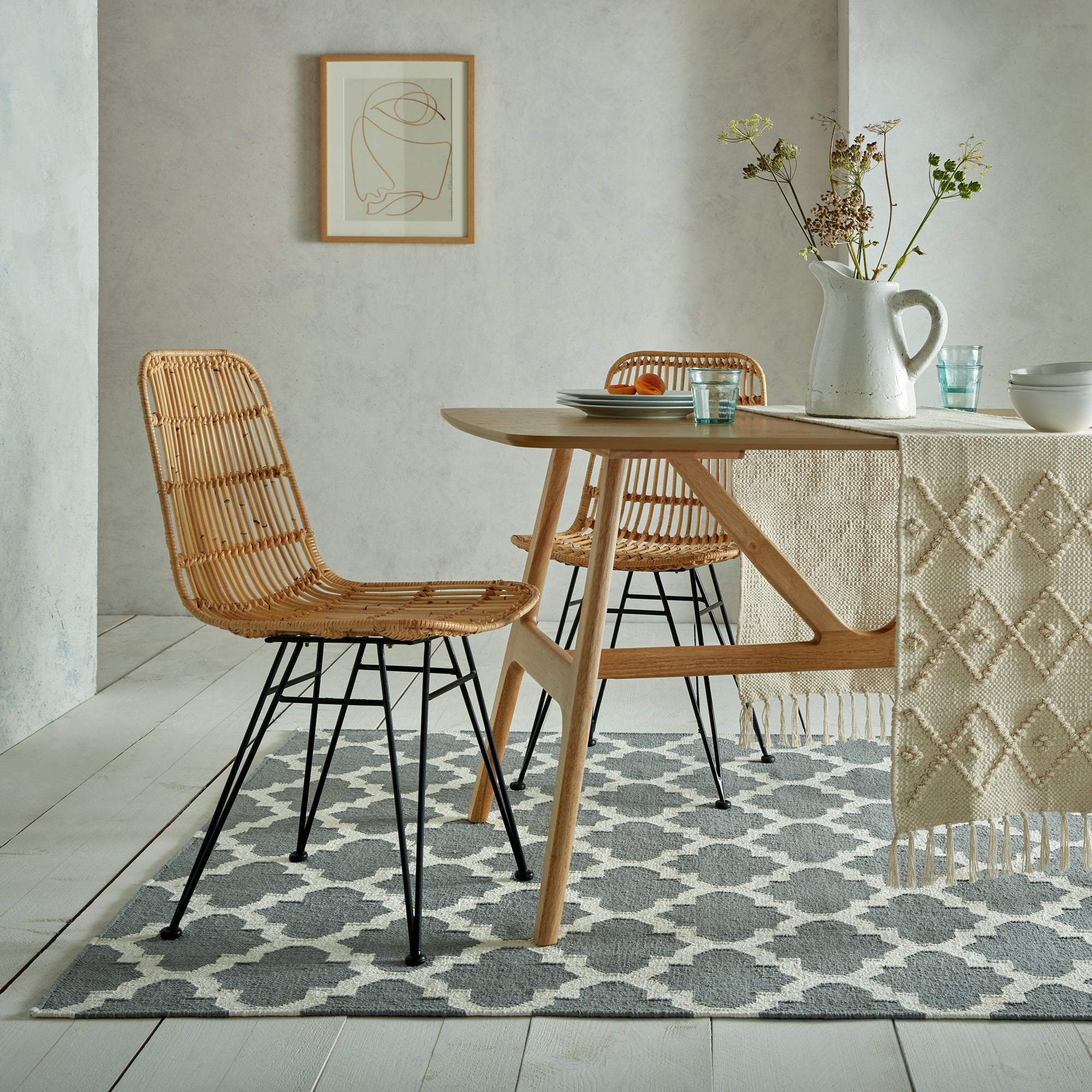 Sierra Trellis Flatweave Rug Grey and White