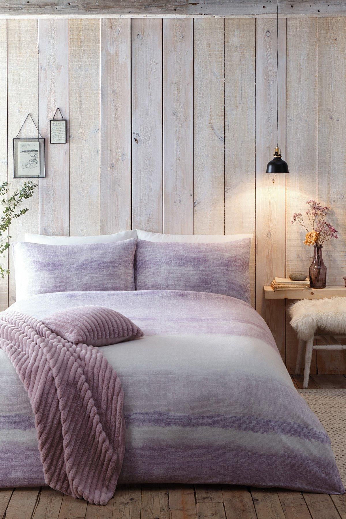 Appletree 'Anson Stripe' 100% Brushed Cotton Duvet Cover Set in Mauve