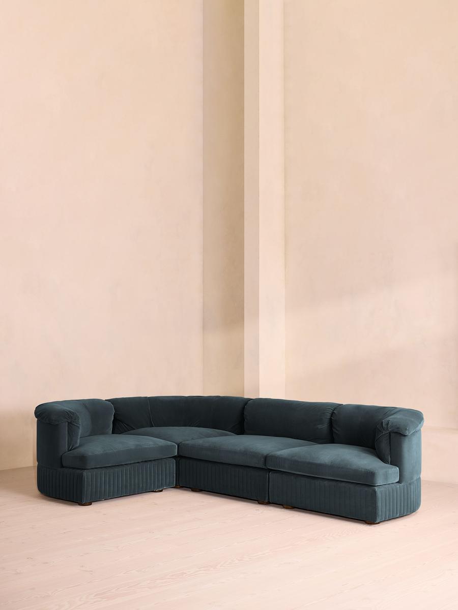 Oona Modular Sofa, L-Shape Sofa, Velvet Grey Blue