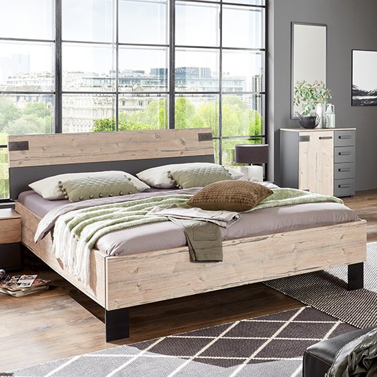 Malmo Wooden King Size Bed In Silver Fir And Graphite