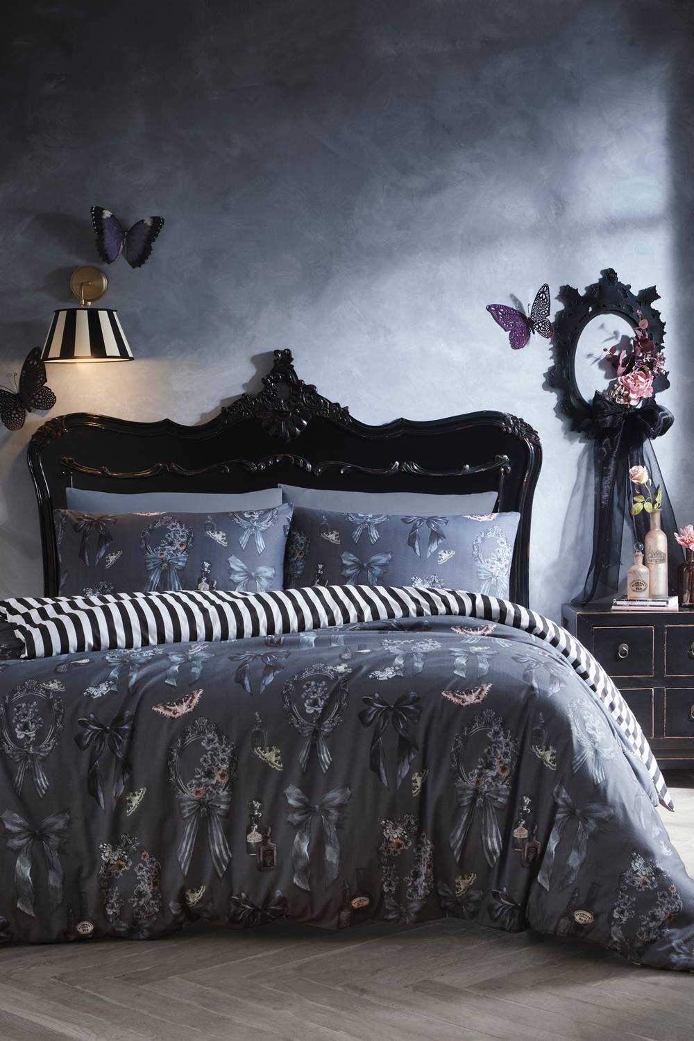 Fusion 'Bows Noir' Halloween Inspired Duvet Cover Set in Grey
