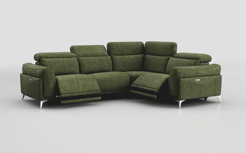 Green Fabric Gattolino 2 Corner 1 Power Sofa with Manual Head Tilt