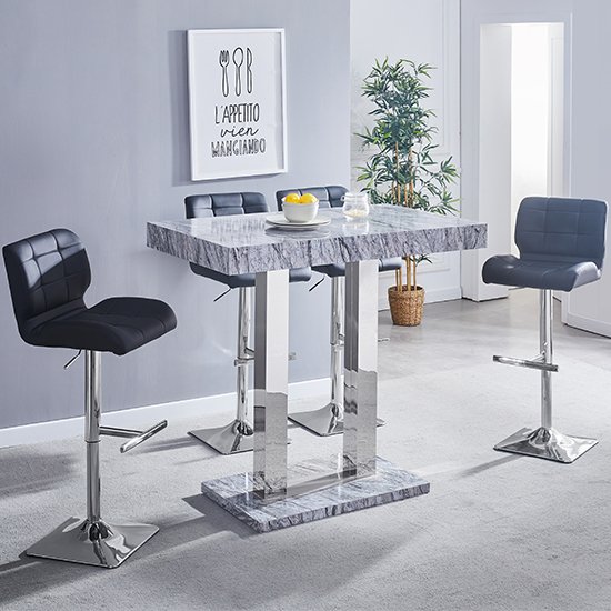 Melange Gloss Marble Effect Bar Table 4 Candid Black Bar Stool