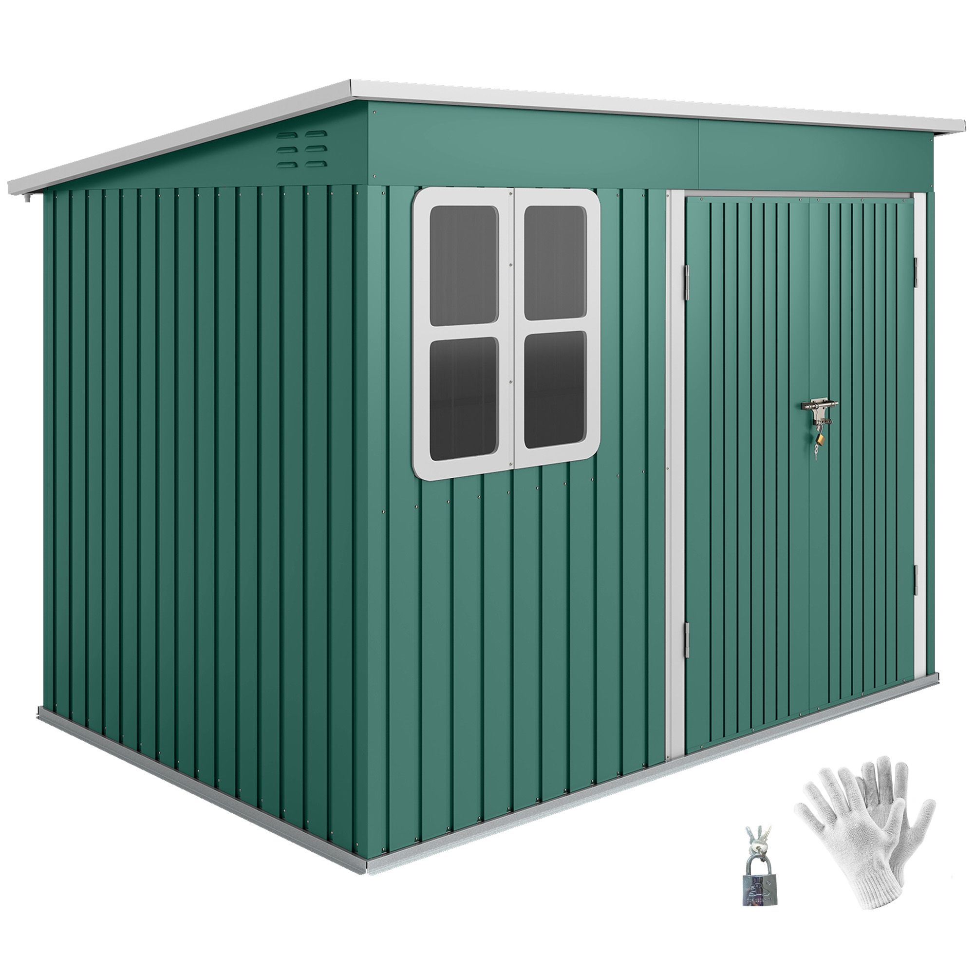 OUTSUNNY 8.5 x 6ft Galvanised Steel Garden Shed with Foundation Kit, Green 2
