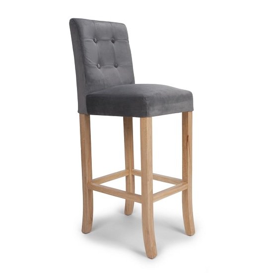 Amaze Bar Chair In Grey Brushed Velvet With Wooden Legs
