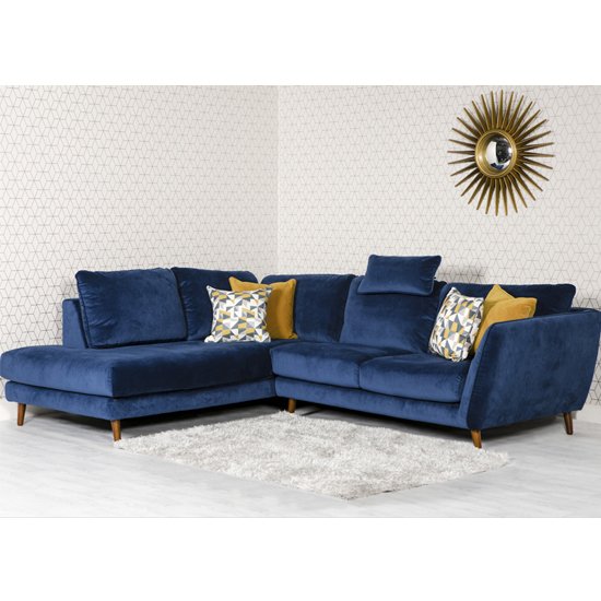 Helsonk Velvet Upholstered Left Handed Corner Sofa In Blue