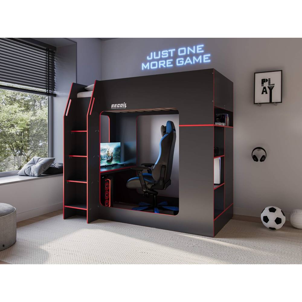 Flair Meridian Gaming High Sleeper with Storage Black & Red