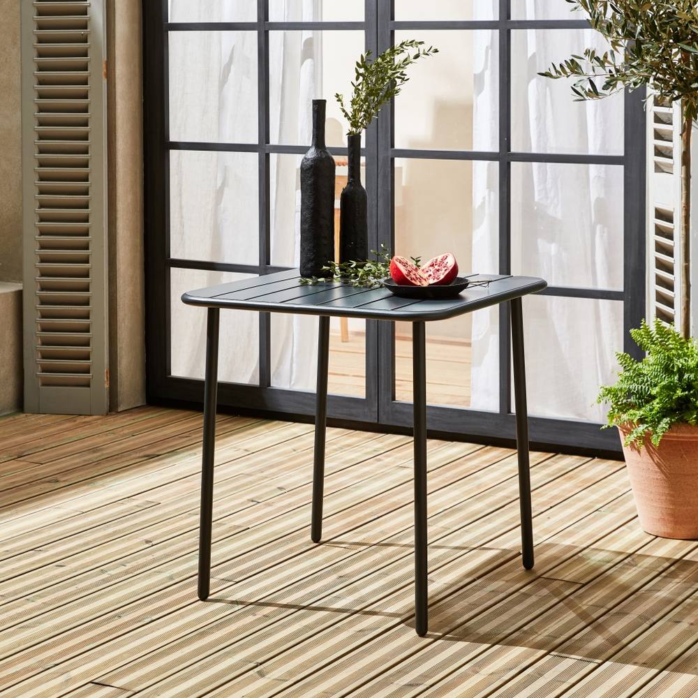 sweeek 2-seater Square Steel Garden Table in Dark Grey