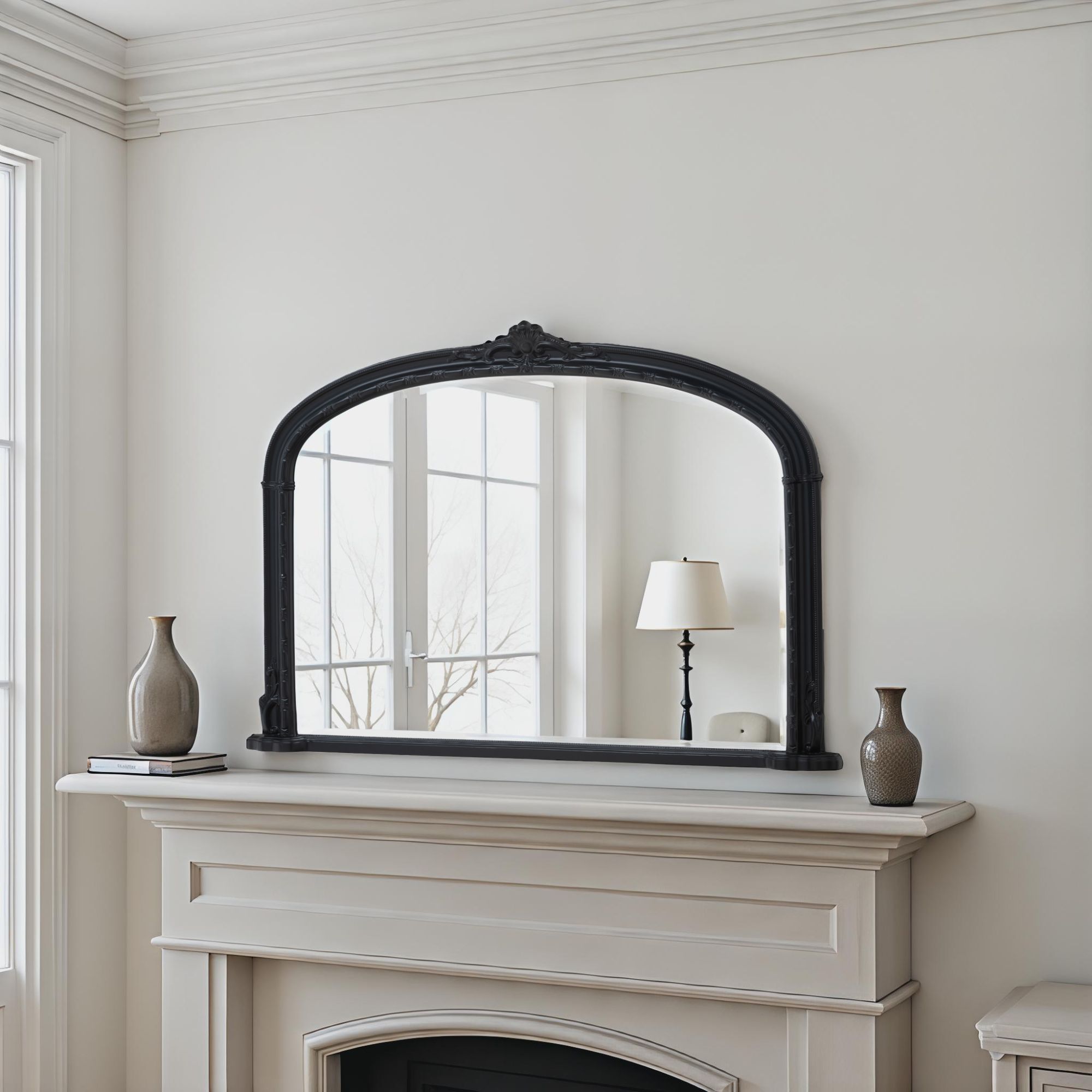 Yearn Mirrors Overmantle Mirror Arched 127(w) x 89cm(h) Victorian Mirror in Black 4