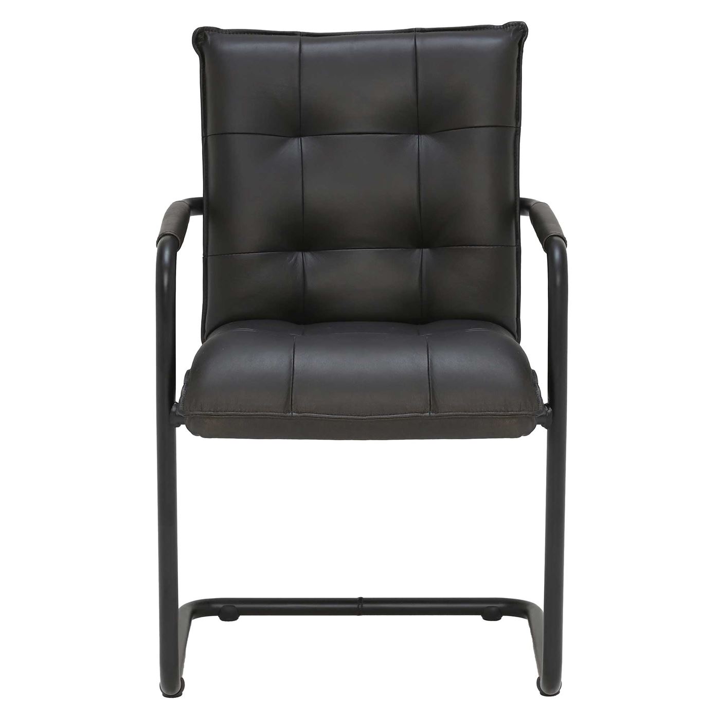 Julius Leather Dining Chair - Black - Leather - Quilted - W55 x D63 x H87cm - Barker & Stonehouse