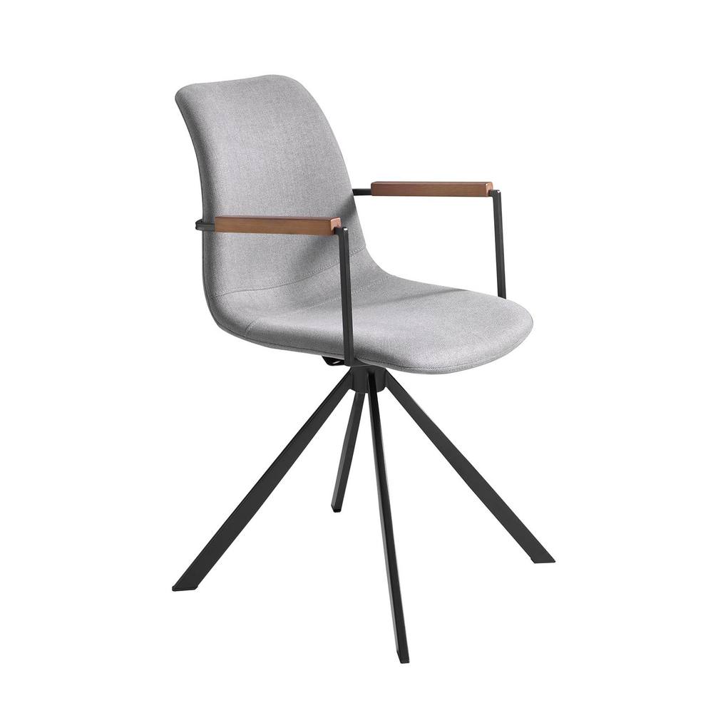 Angel Cerda Swivel Dining Chair, Light Grey Fabric, Walnut Detail