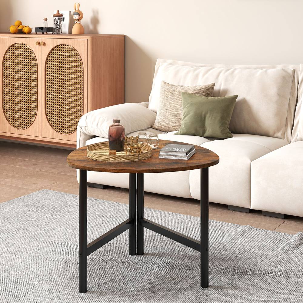 Costway Industrial Coffee Table Sofa Side Table Wooden Cocktail Center Table in Brown