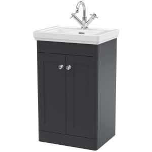 Classique Soft Black Floor Standing 2-Door Vanity & Basin 1 Tap Hole - 865 x 530mm