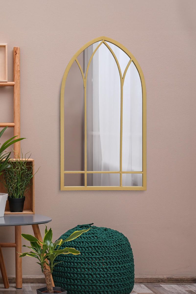 MirrorOutlet Gold Metal Framed Arched Wall Mirror 32" X 19" (83CM X 48CM)