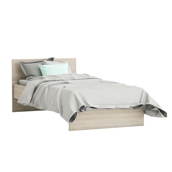 Swatch Wooden Single Bed In Shannon Oak And Pearl White