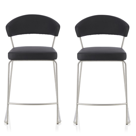 Adelina Contemporary Bar Stool In Black Faux Leather In A Pair