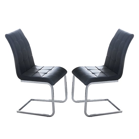 Paris Black Faux Leather Dining Chair In Pair
