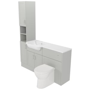Deccado Padworth Whisper Grey Left Hand 1500mm Fitted Tower, Vanity & Toilet Pan Unit Combination with Left Hand Basin