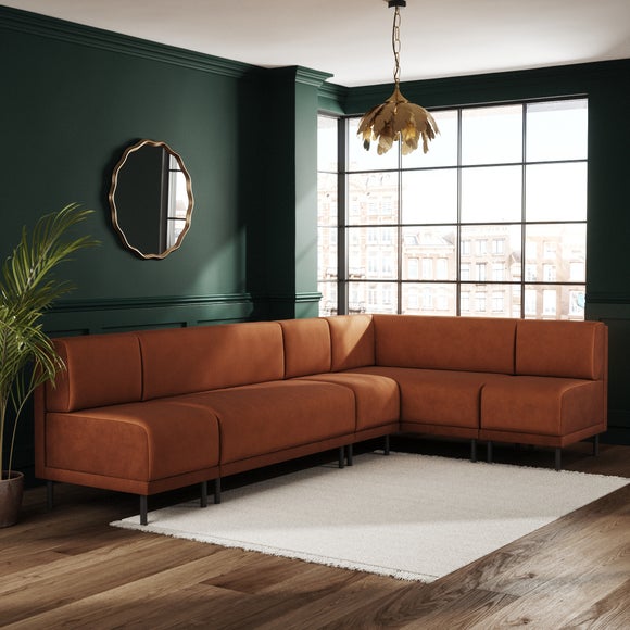 Mae Matte Plush Velvet Right Hand Dining Bench Orange Bundle