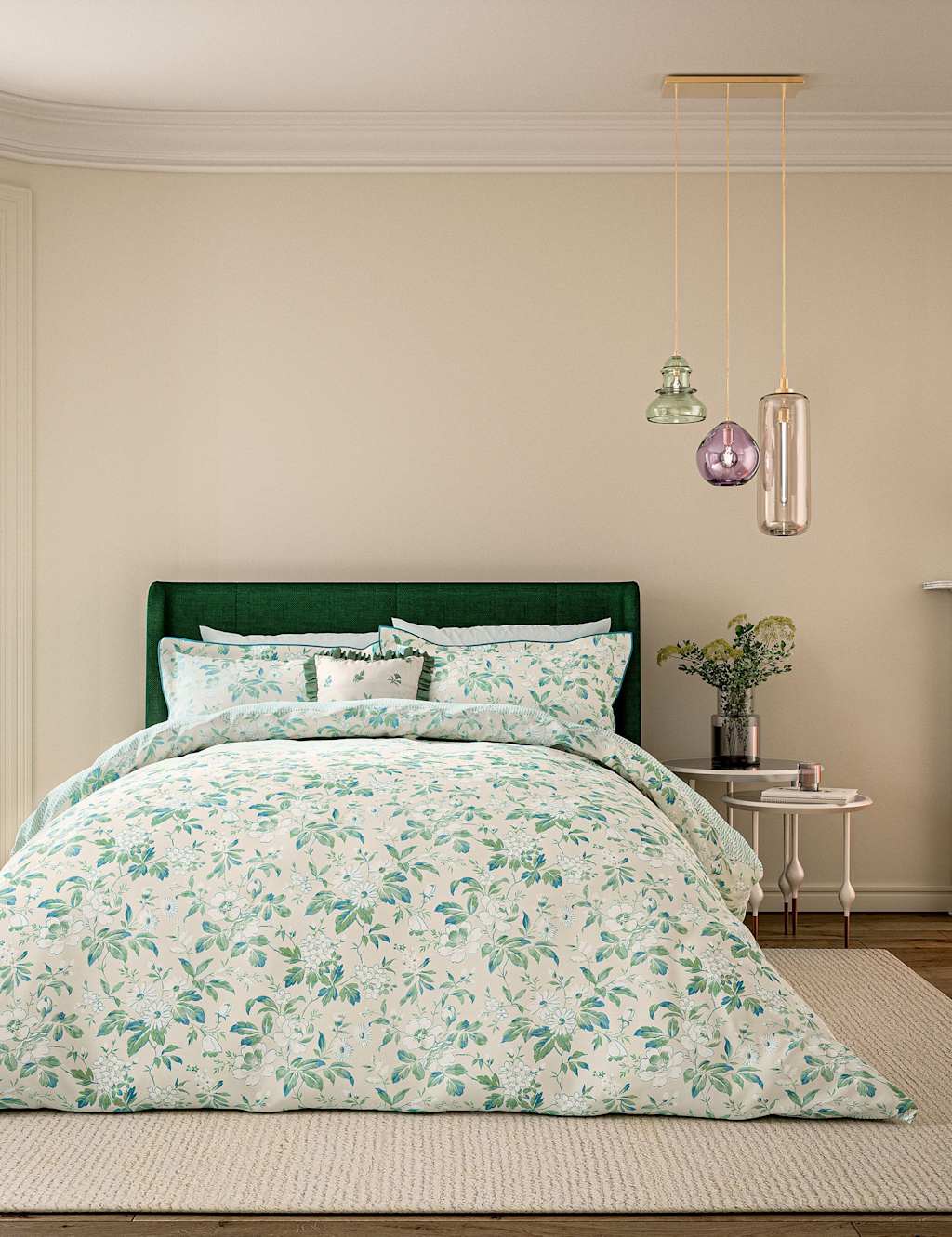 V&A Pure Cotton Briar Bloom Bedding Set Green Mix