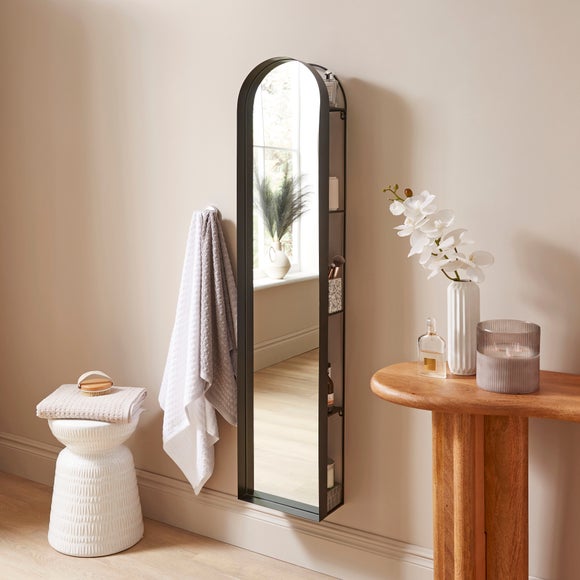 New York Arched Full Length Wall Mirror with Shelves