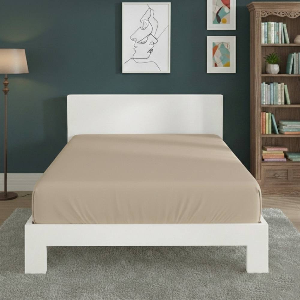 Snug City Polycotton Fitted Sheet Extra Deep 40cm Skirt Easy Care in Beige