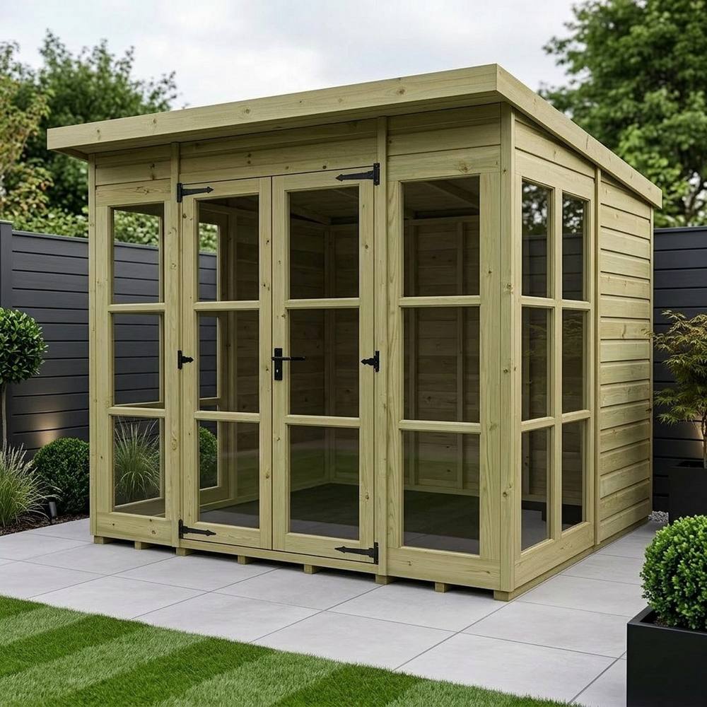 Buttercup Farm 8ft x 8ft Georgian Pent Summer House - Pressure Treated Timber in Brown 2