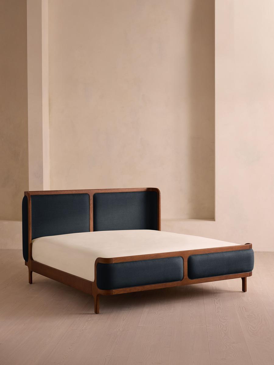 Belsa Bed, King, Linen, Indigo