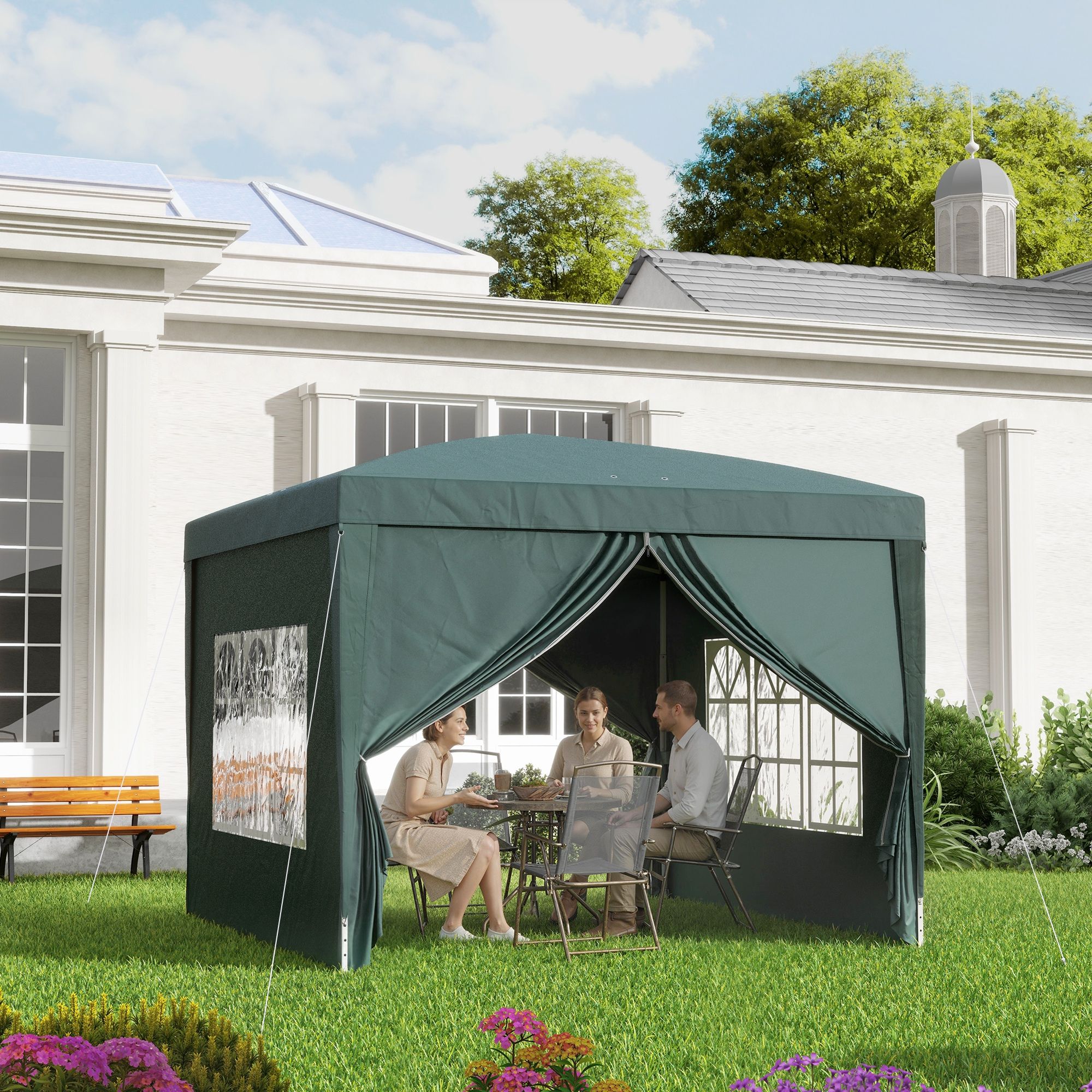 OUTSUNNY 3mx3m Pop Up Gazebo Party Tent Canopy Marquee with Storage Bag in Green