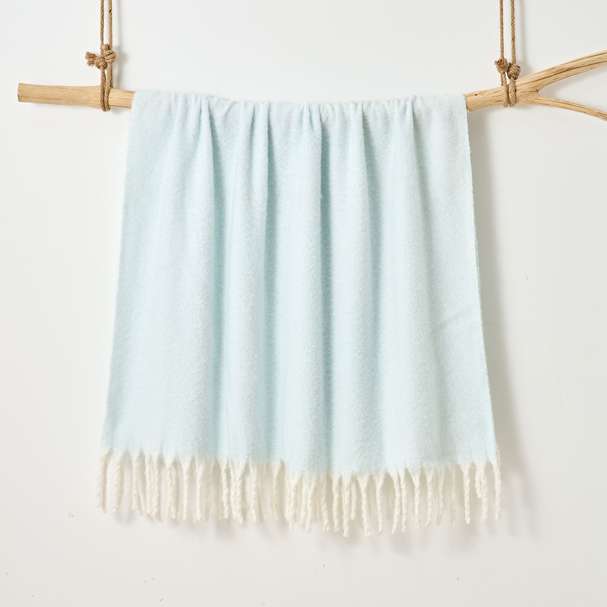 Allure Bath Fashions Aisling Super Soft Faux Fur Tasselled Sofa Throw Blanket in Duck Egg Blue