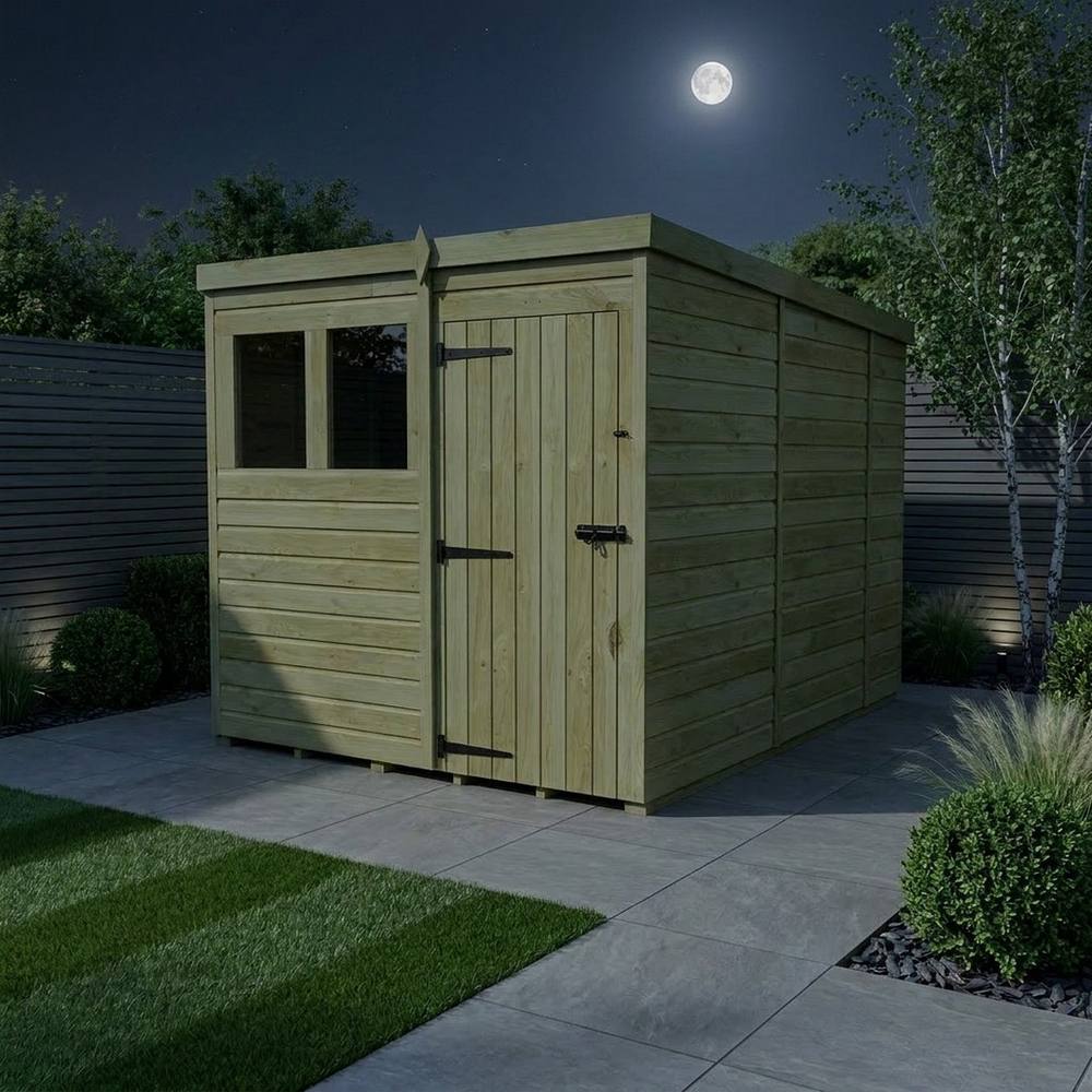 Buttercup Farm 7ft x 10ft Pent Garden Shed Single Door With Windows - Timber in Brown 3