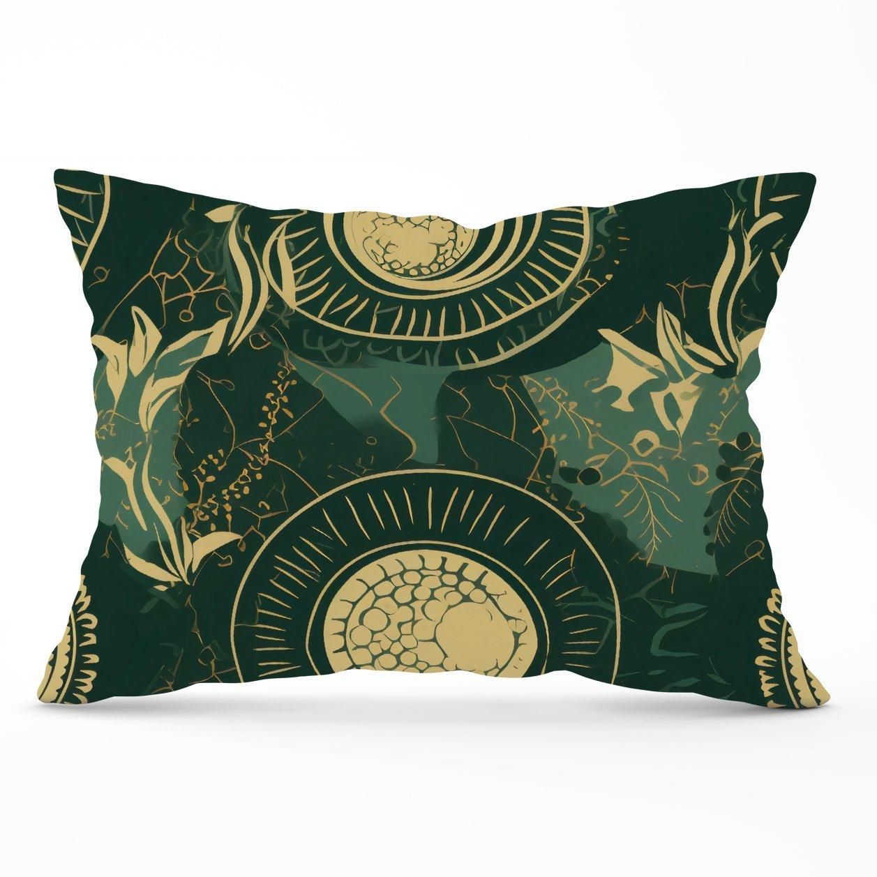 Warren Reed - Designer Abstract Green Gold Moon Pattern Cushions