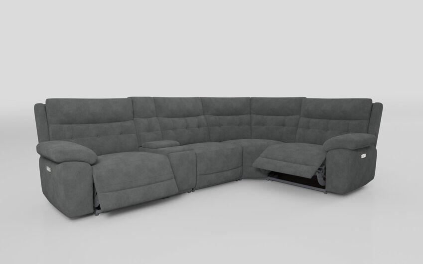 Grey Fabric Belford 3 Corner 1 Power Sofa with Console & Headtilt