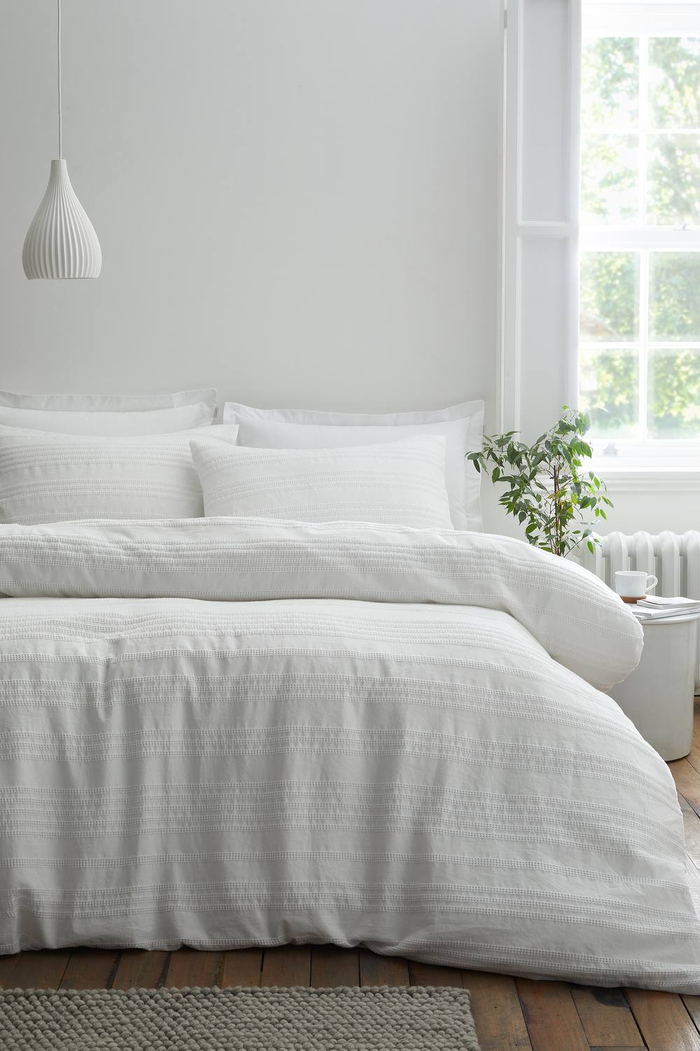 Bianca 'Waffle Cotton Stripe' Duvet Cover Set in White