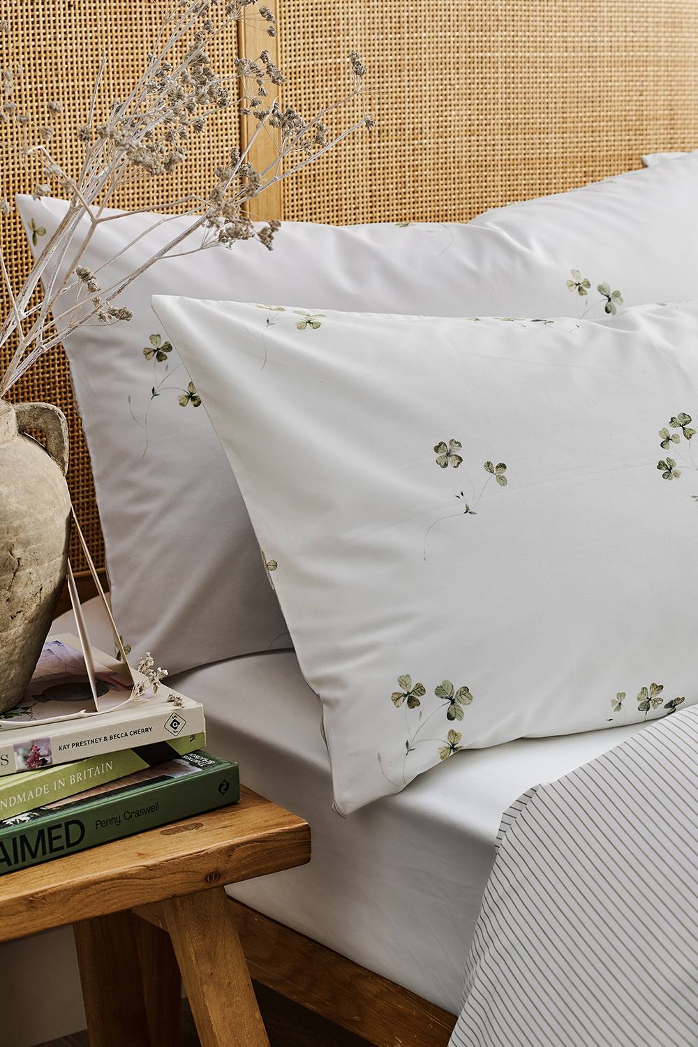 CHRISTY 'Clover' Romantic Floral Cotton Percale Standard Pillowcase Pair in White